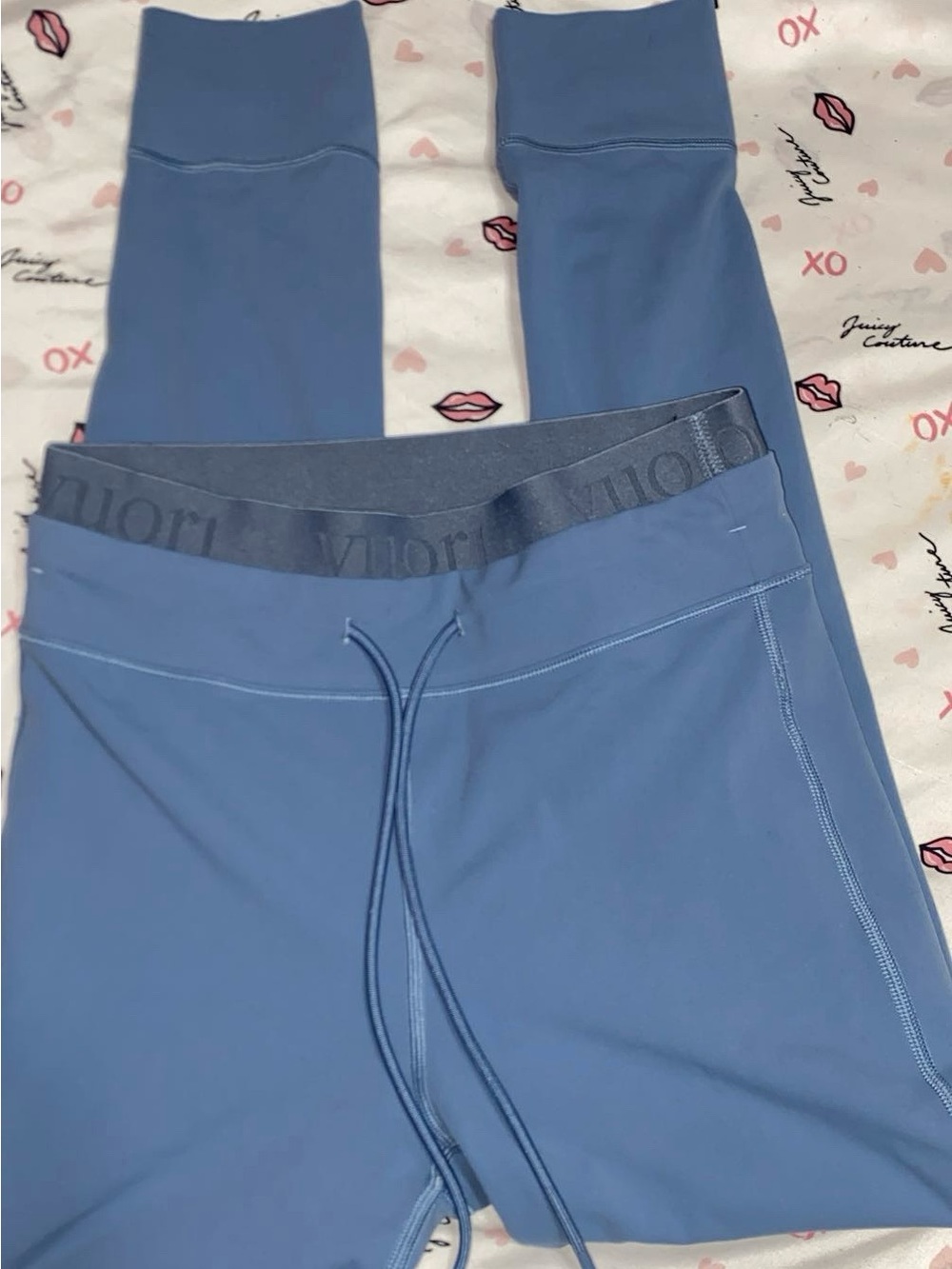 Vuori Blue High-Rise Active Leggings with Drawstring Waist